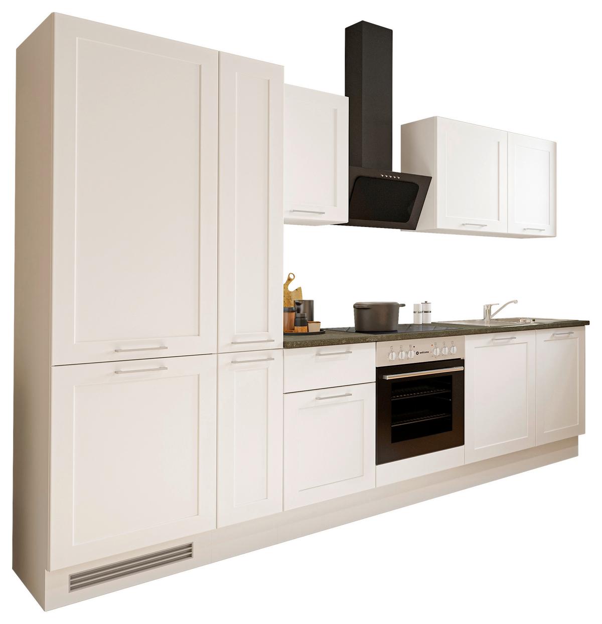 Küchenblock Marseille mit Geräten ca. 310 cm Weiß - Chromfarben/Anthrazit, Design, Holzwerkstoff/Metall (310cm) - P & B