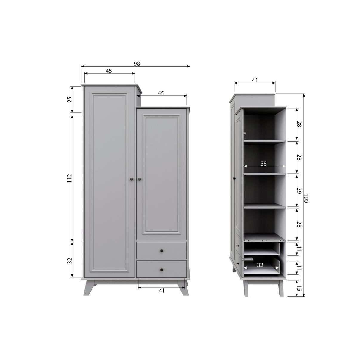 Drehtürenschrank Lily Grau - Schwarz/Grau, Basics, Holz/Metall (98/190/41cm) - MID.YOU