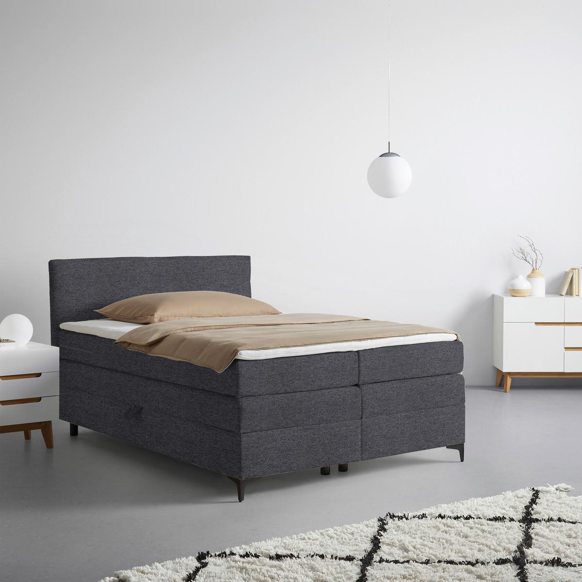 Boxspringbett Bari Anthrazit ca. 140x200cm - Anthrazit/Schwarz, KONVENTIONELL, Textil/Metall (140/200cm) - Mömax