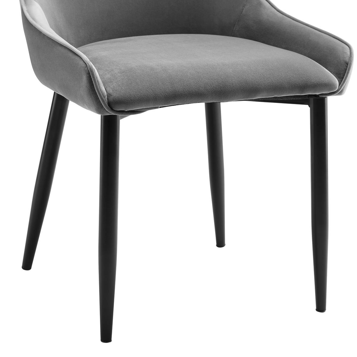 Stuhl Enna Grau Samt Gepolstert - Schwarz/Grau, MODERN, Holz/Textil (48/85/58cm) - Bessagi Home