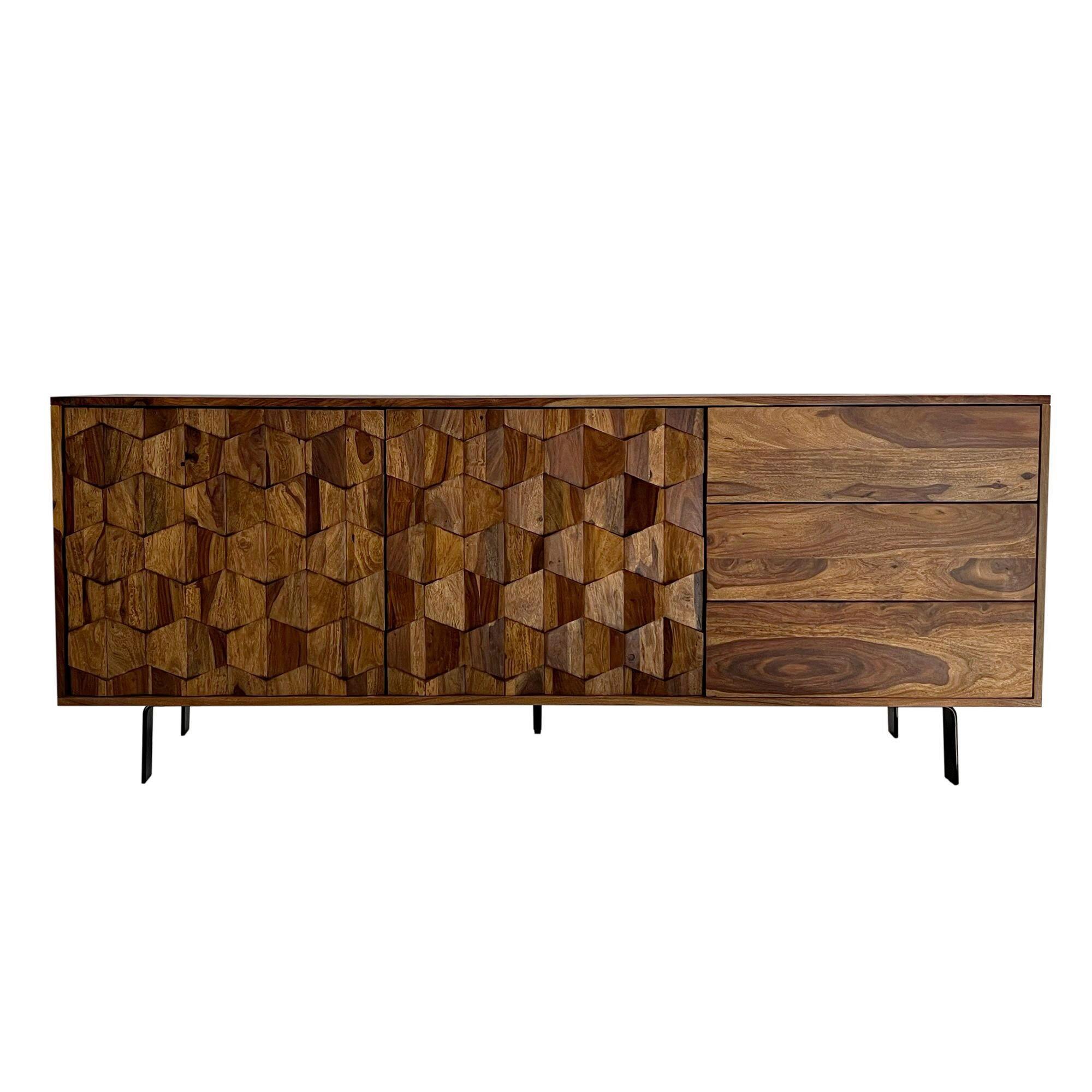 Komoda Sheesham, Pravi Les - črna/barve indijskega rožnega lesa, Natur, kovina/les (175/70/40cm) - Livetastic