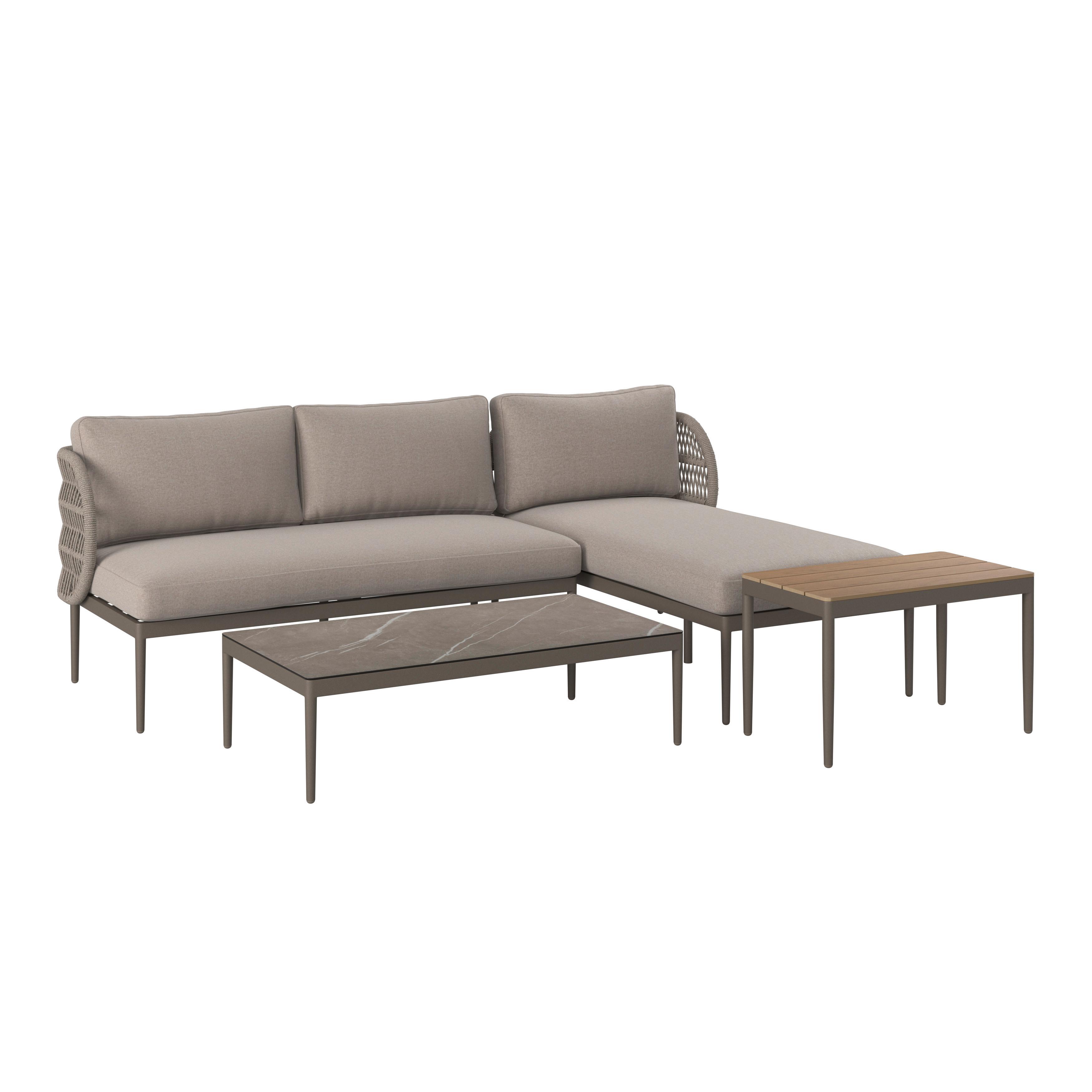 Loungegarnitur Noel Grau Aluminium, 4-teilig - Taupe/Naturfarben, MODERN, Glas/Kunststoff (217/145/72cm) - Mömax