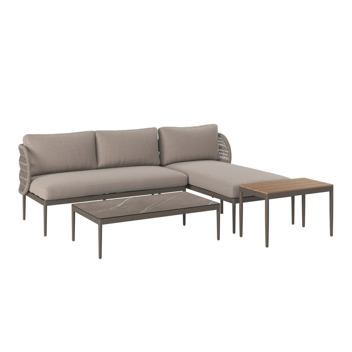 Loungegarnitur Noel Grau Aluminium, 4-teilig - Taupe/Naturfarben, MODERN, Glas/Kunststoff (217/145/72cm) - Mömax