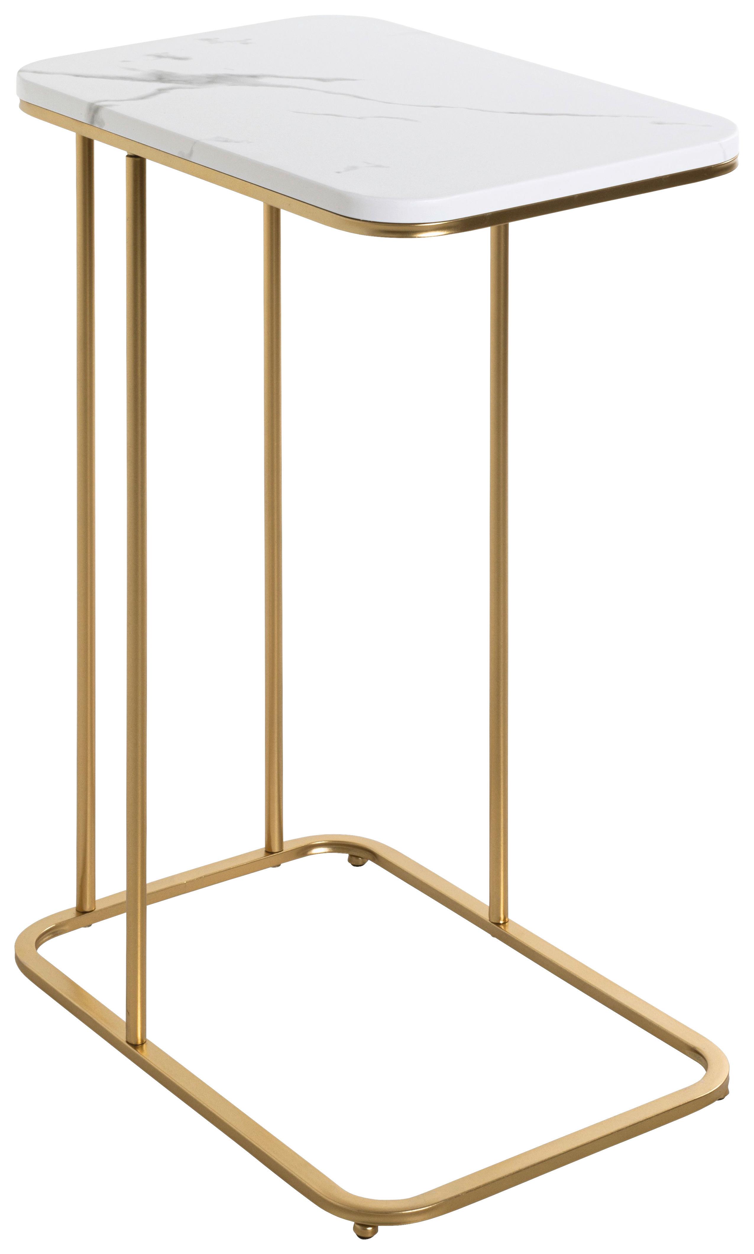 STOLIK BOCZNY ALBUFEIRA - biały/kolor złoty, Trend, materiał drewnopochodny/metal (45/67/30cm)