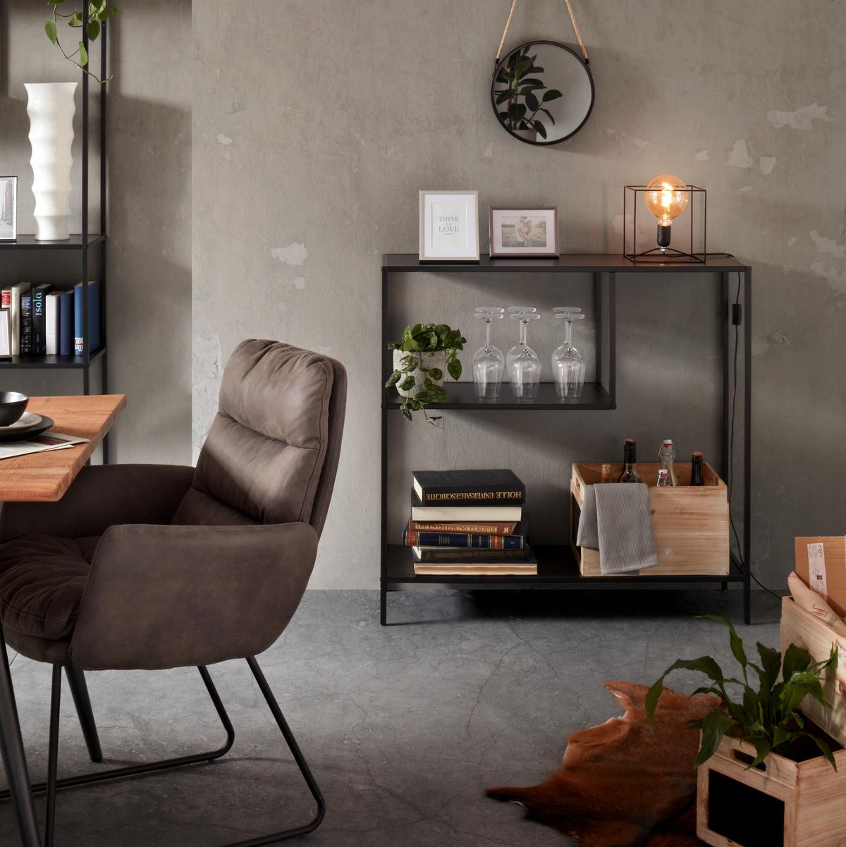 Etajeră GABE - negru, Modern, metal/material pe bază de lemn (100/96/33cm) - Modern Living