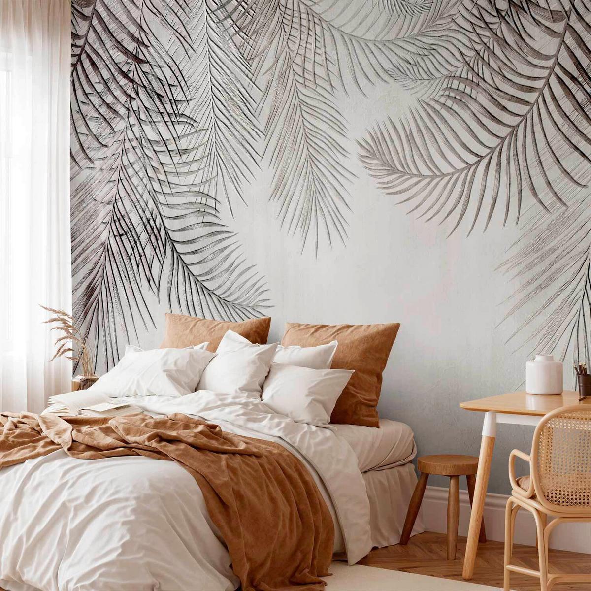 Fototapeta Night Palm Trees, 200x140cm - bela/rjava, Trendi, tekstil (200/140cm) - artgeist