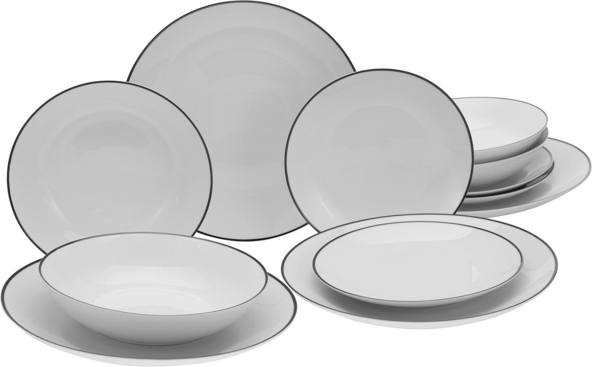 Tafelservice Schwarz/Weiß, 12-teilig - Schwarz/Weiß, Basics, Keramik (30,5/26/31cm) - Creatable