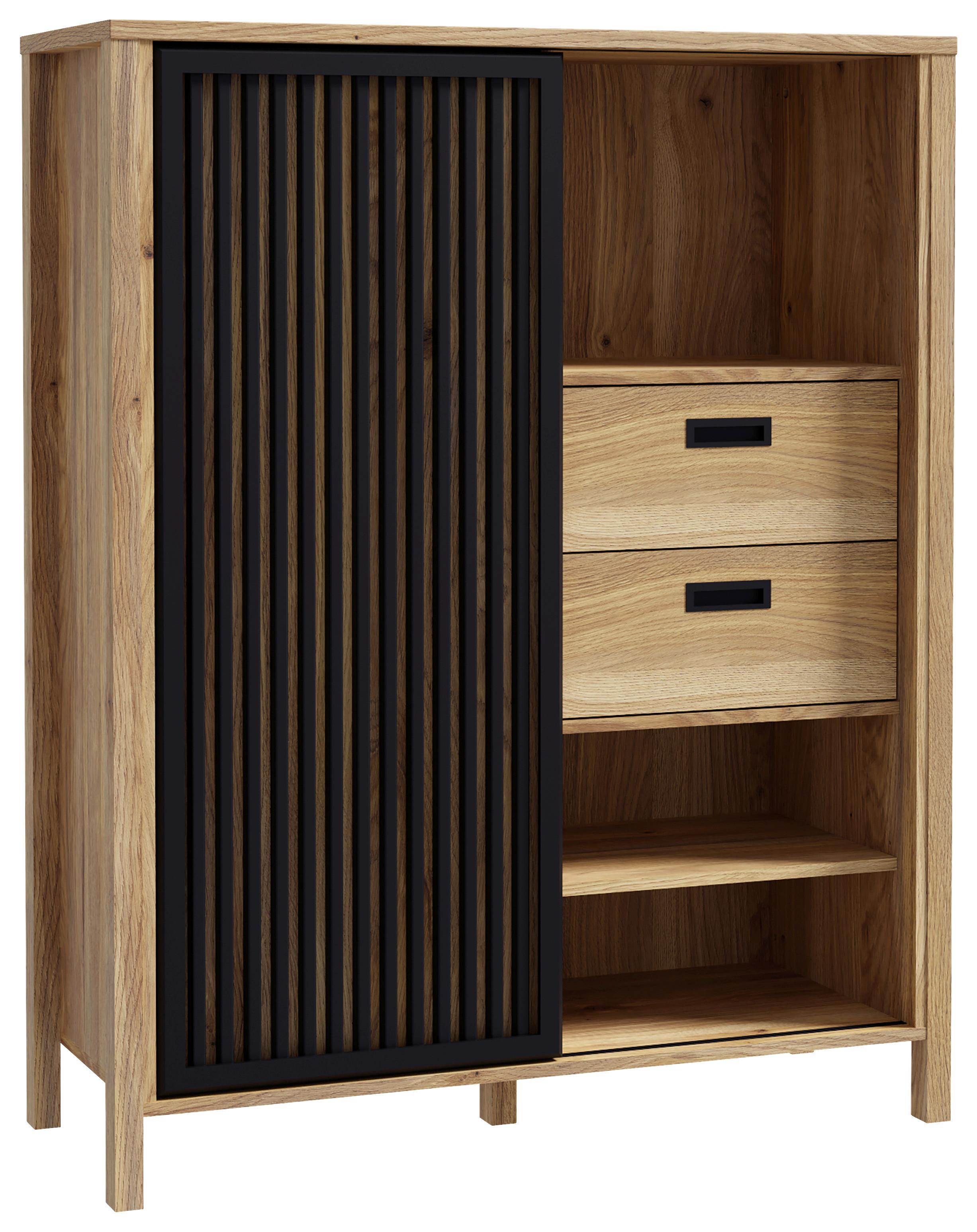 Highboard Jytana Schwarz/Eichefarben - Eichefarben/Schwarz, Modern, Holzwerkstoff (103,4/129,9/40,2cm) - Premium Living