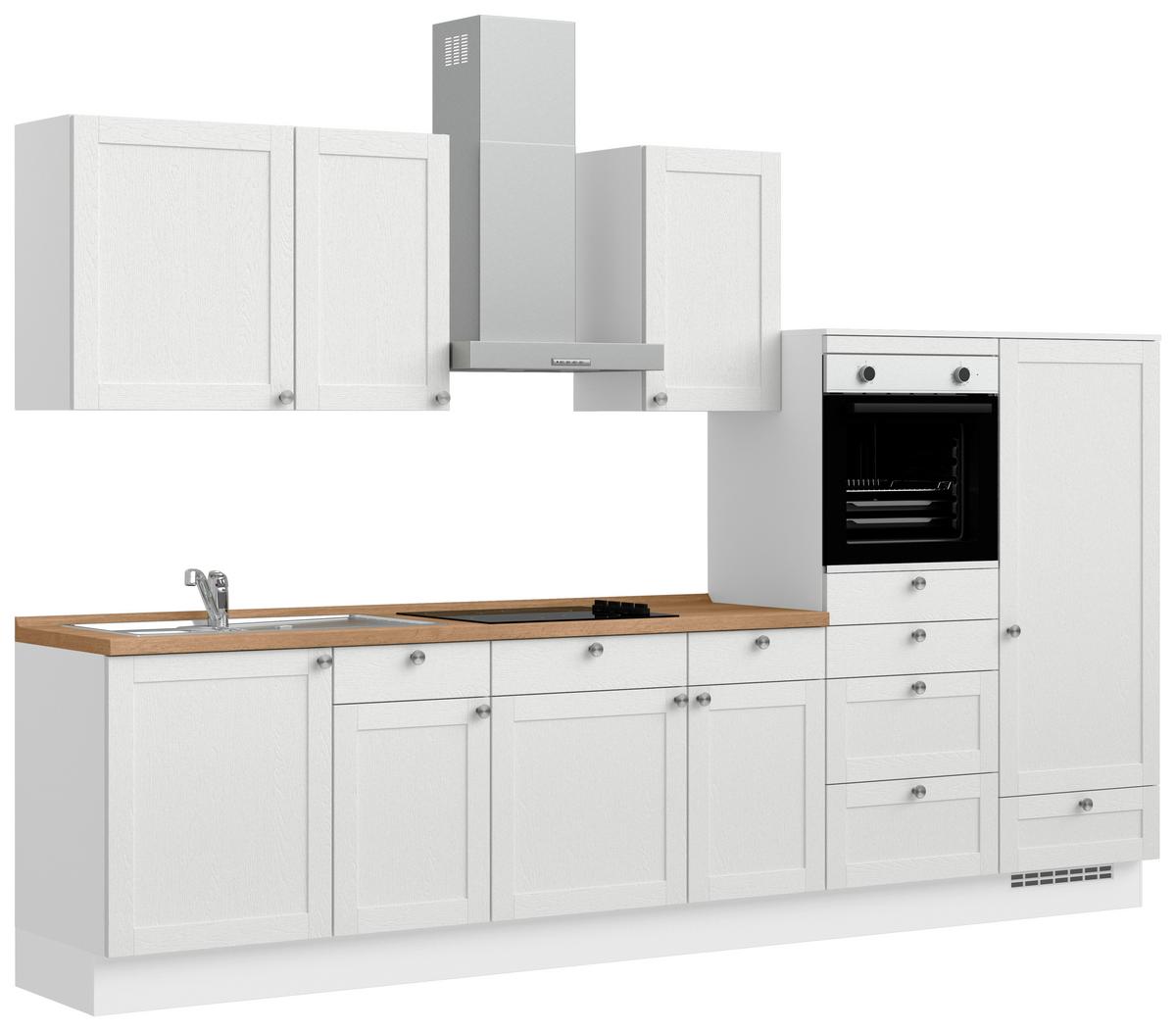 Küchenleerblock Frame Low o. Geräte Weiß - Edelstahlfarben/Eichefarben, MODERN, Holzwerkstoff/Metall (330cm) - Nobilia