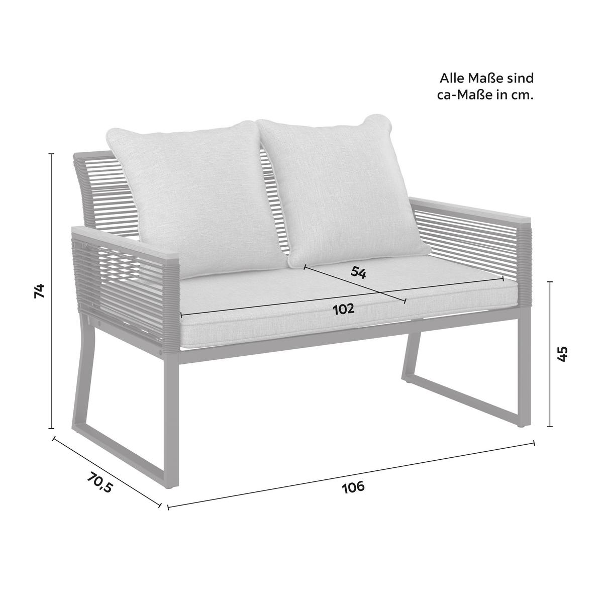 Loungegarnitur Paulina Hellgr. Metall/Textil - Hellgrau/Schwarz, Modern, Glas/Kunststoff (106/74/70,5cm) - Bessagi Garden