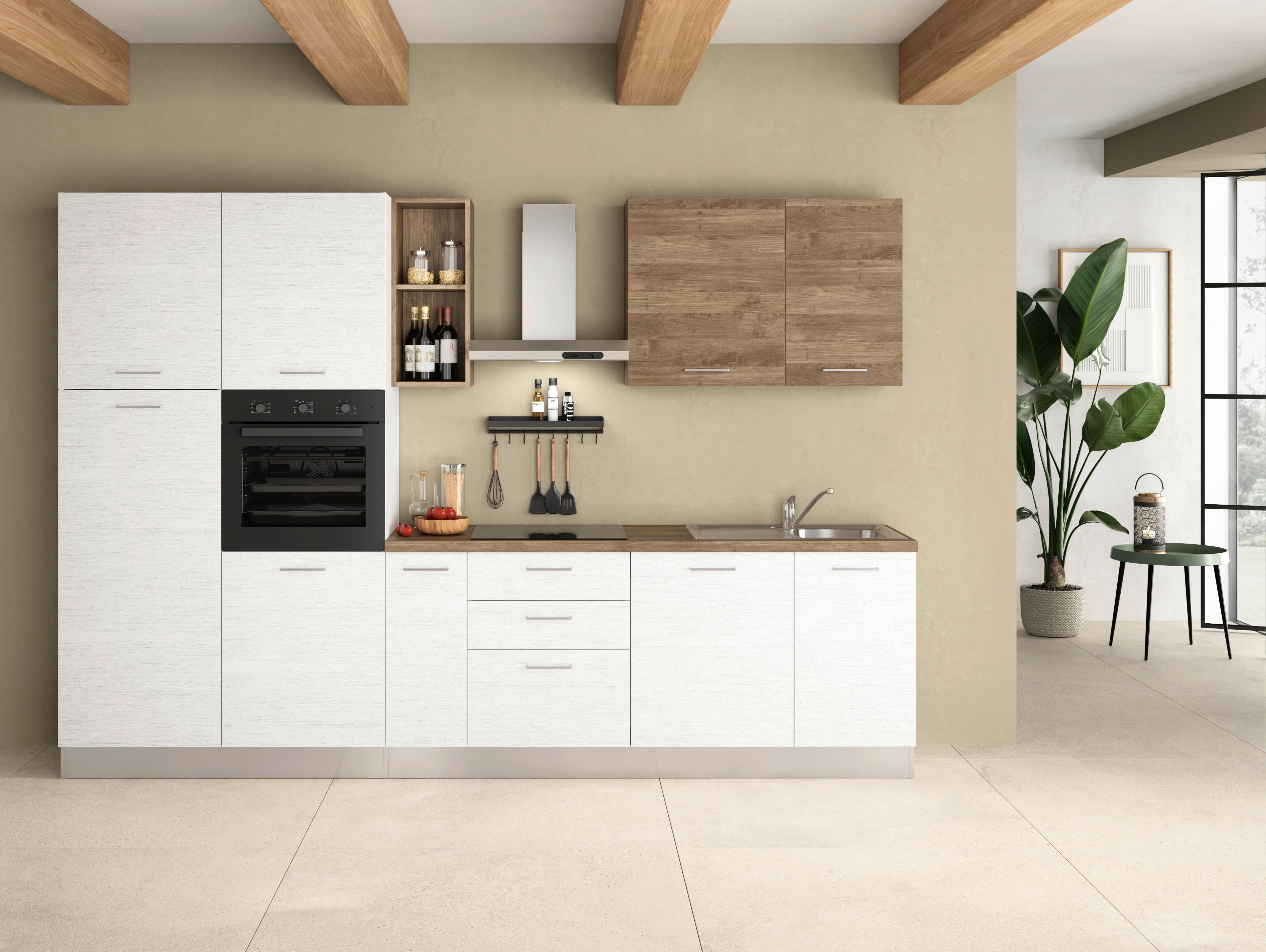 Küchenblock ''Dafne'' mit Geräte, Weiß/Walnussfarben - Walnussfarben/Weiß, LIFESTYLE, Holzwerkstoff/Kunststoff (315cm) - MID.YOU