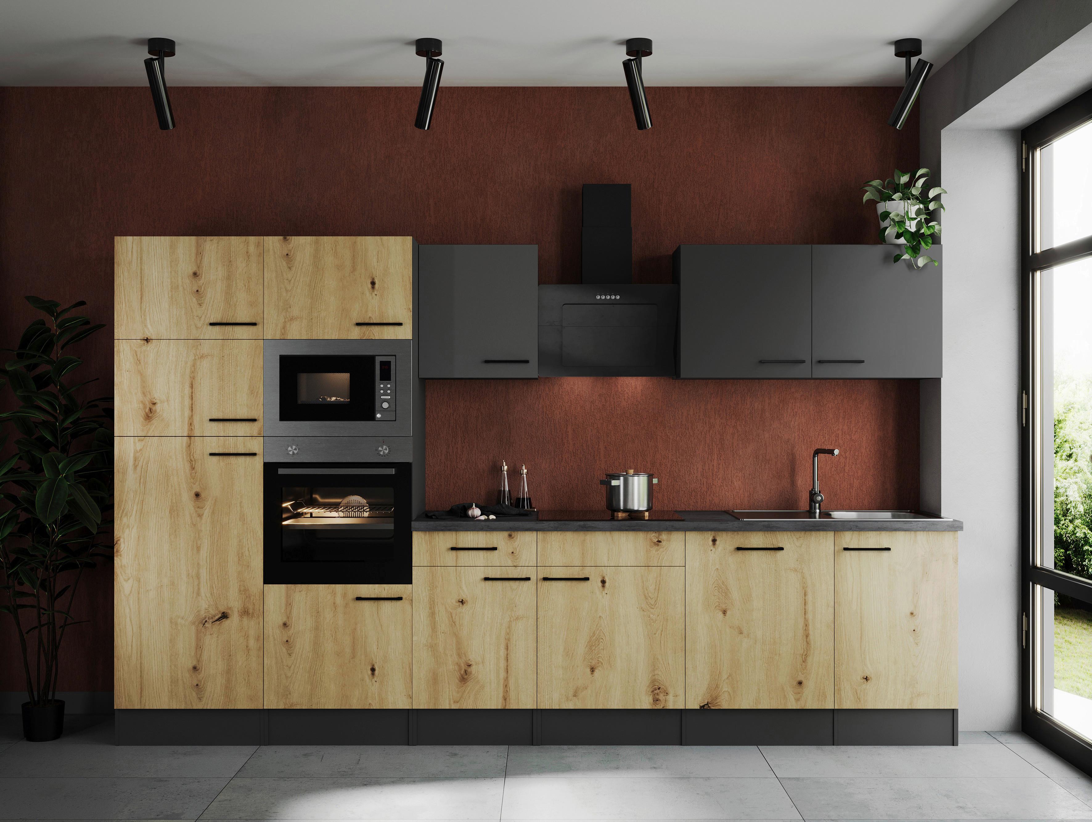 Kuhinjski Blok Z Aparati Oliver, 340cm - siva/črna, Design, kovina/leseni material (340cm) - Respekta