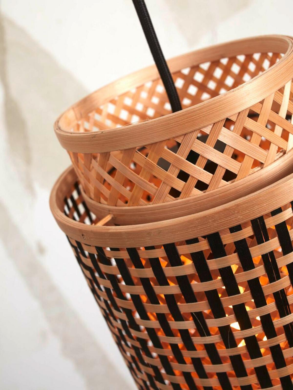 Viseča Svetilka Bhutan, Črna, Bambus - črna/naravne barve, Trend, les (18/35cm) - Good & Mojo