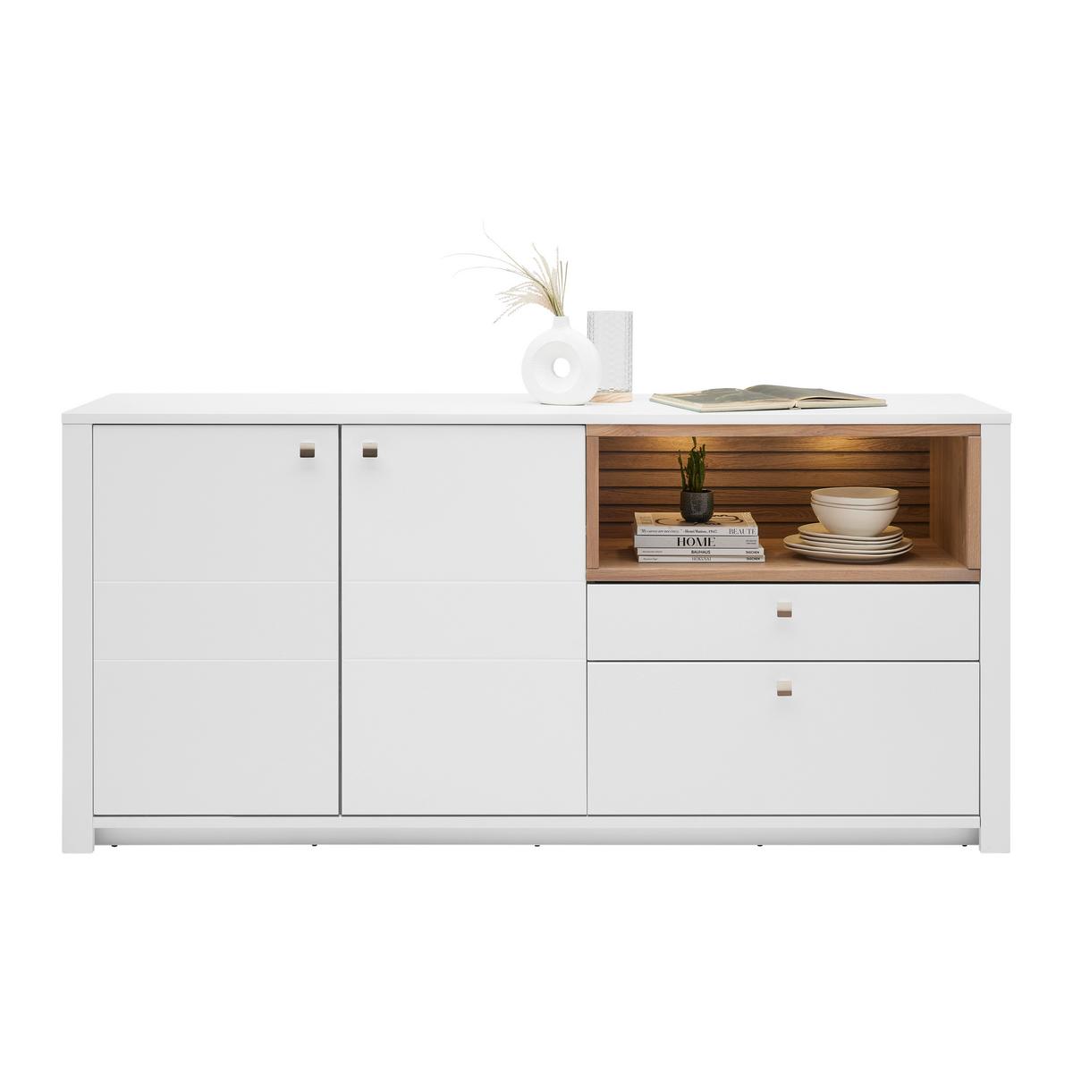 Sideboard Whitehouse Weiß/Eichefarben - Edelstahlfarben/Eichefarben, MODERN, Holz/Holzwerkstoff (192/90/47cm) - Premium Living