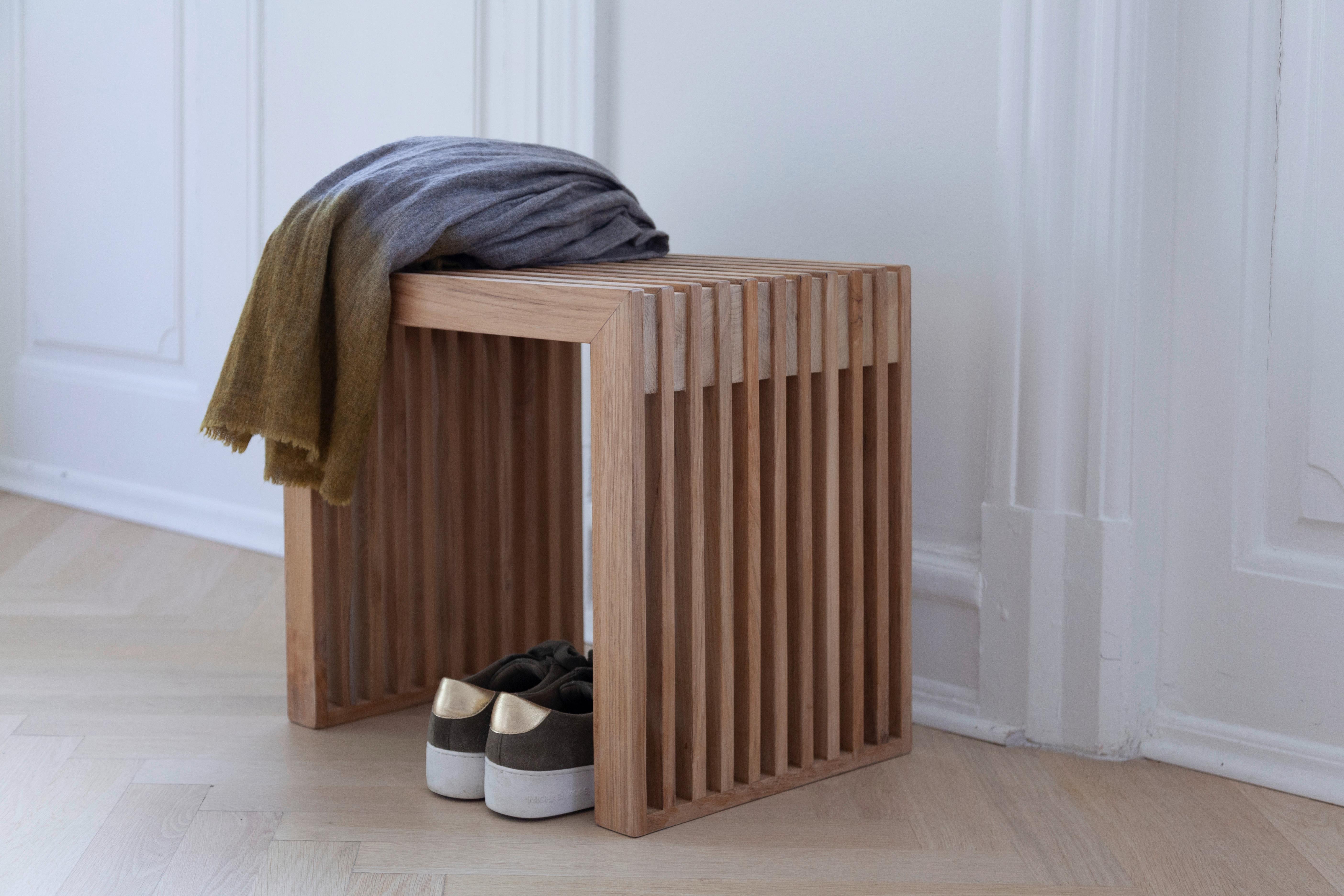Hocker "Rib", Teak Innenhöhe ca. 39 cm - Teakfarben, KONVENTIONELL, Holz (45/43/35cm) - MID.YOU
