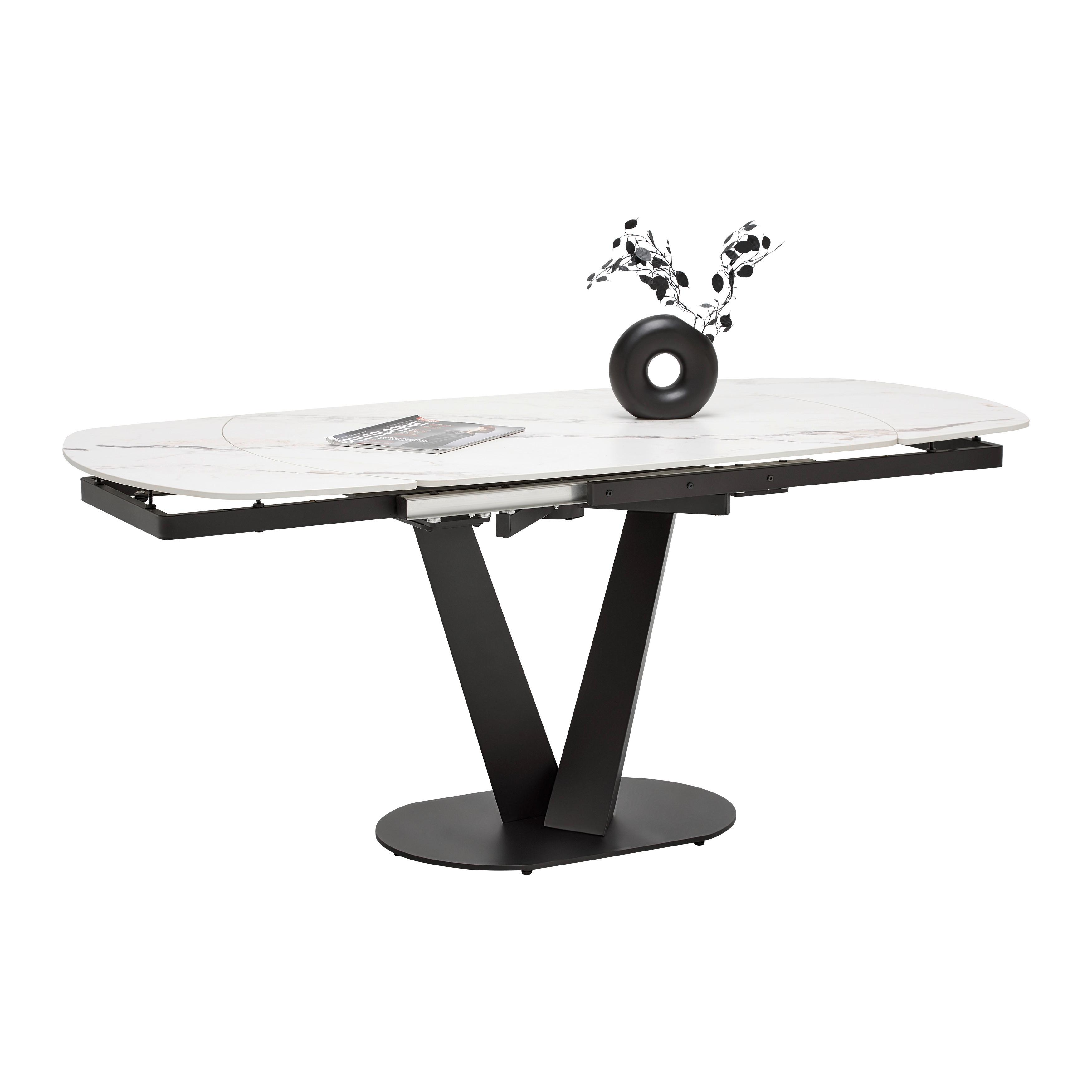 AUSZIEHTISCH NICOLAS - Weiss/Schwarz, Modern, Stein/Metall (120-180/90/75-77cm) - Mömax