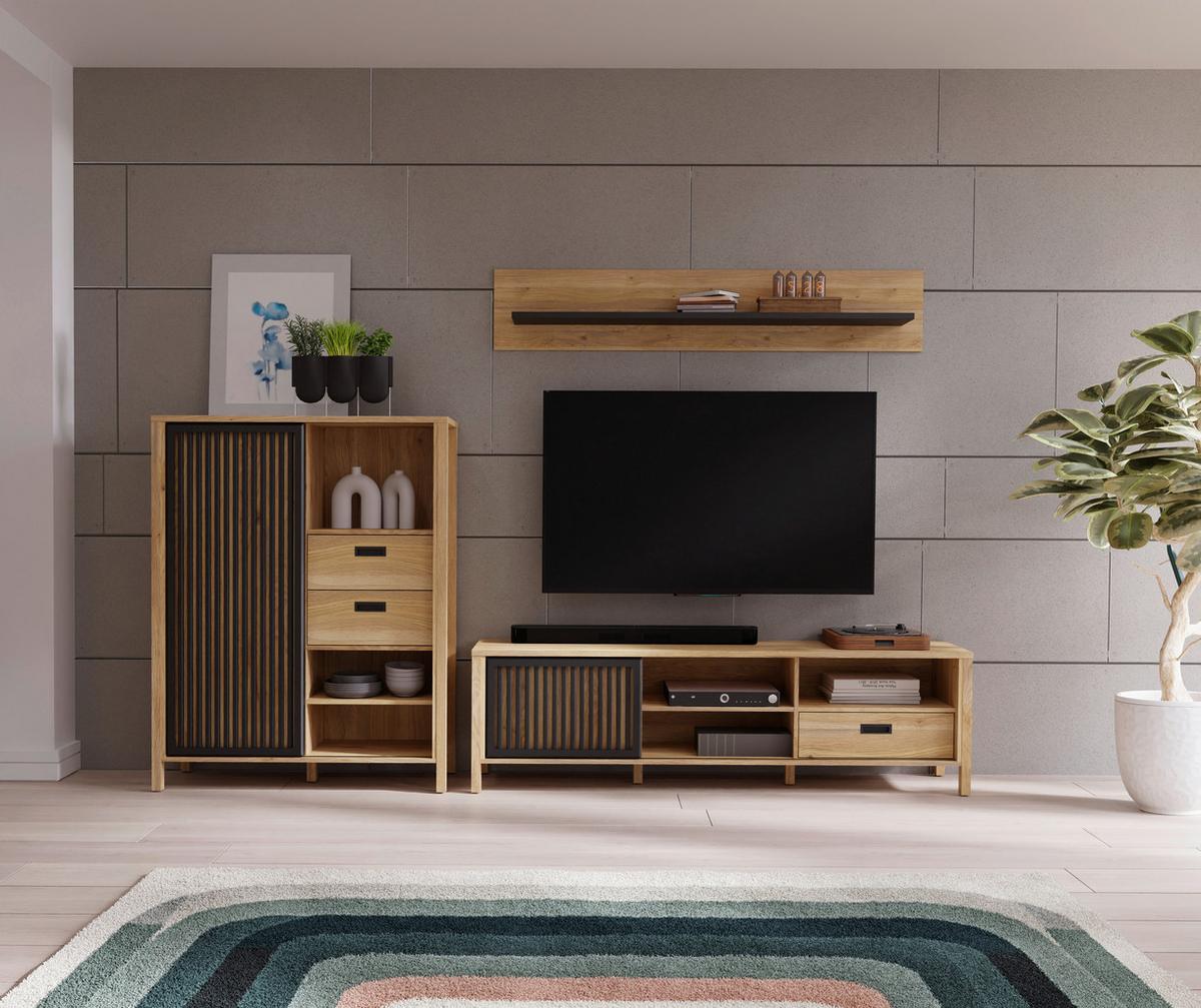 TV-Element Jytana Schwarz/Eichefarben - Eichefarben/Schwarz, Modern, Holzwerkstoff (174,8/49,9/40,2cm) - Premium Living