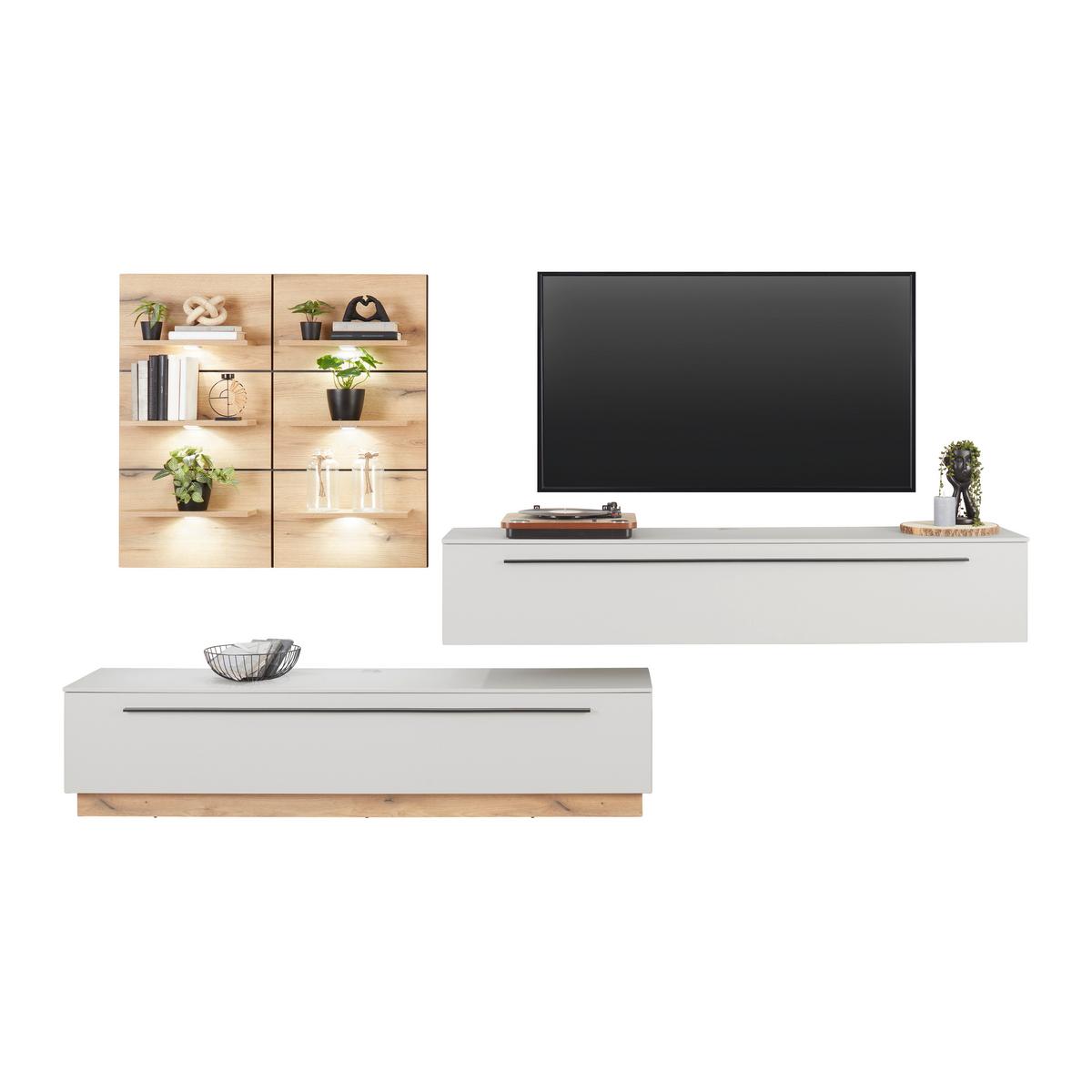 Comodă TV MATEO - cașmir/culoare lemn stejar, Modern, material pe bază de lemn (180/41/40cm) - Modern Living