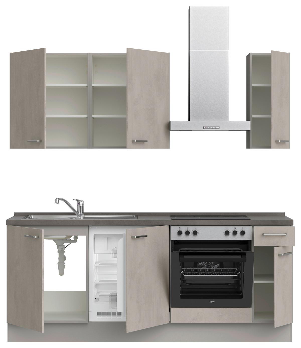 Küchenblock Riva Low m. Geräten Grau - Schieferfarben/Edelstahlfarben, MODERN, Holzwerkstoff/Metall (210cm) - Nobilia