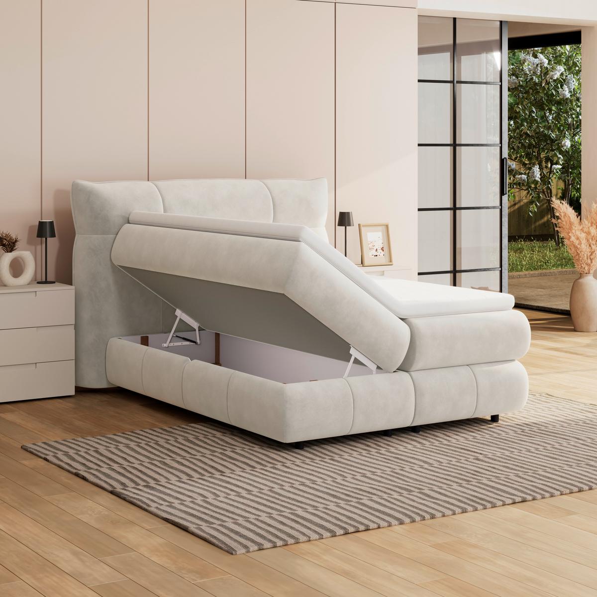 Boxspring Krevet Carmelo - crna/krem, Trend, tekstil/plastika (140/200cm) - Premium Living