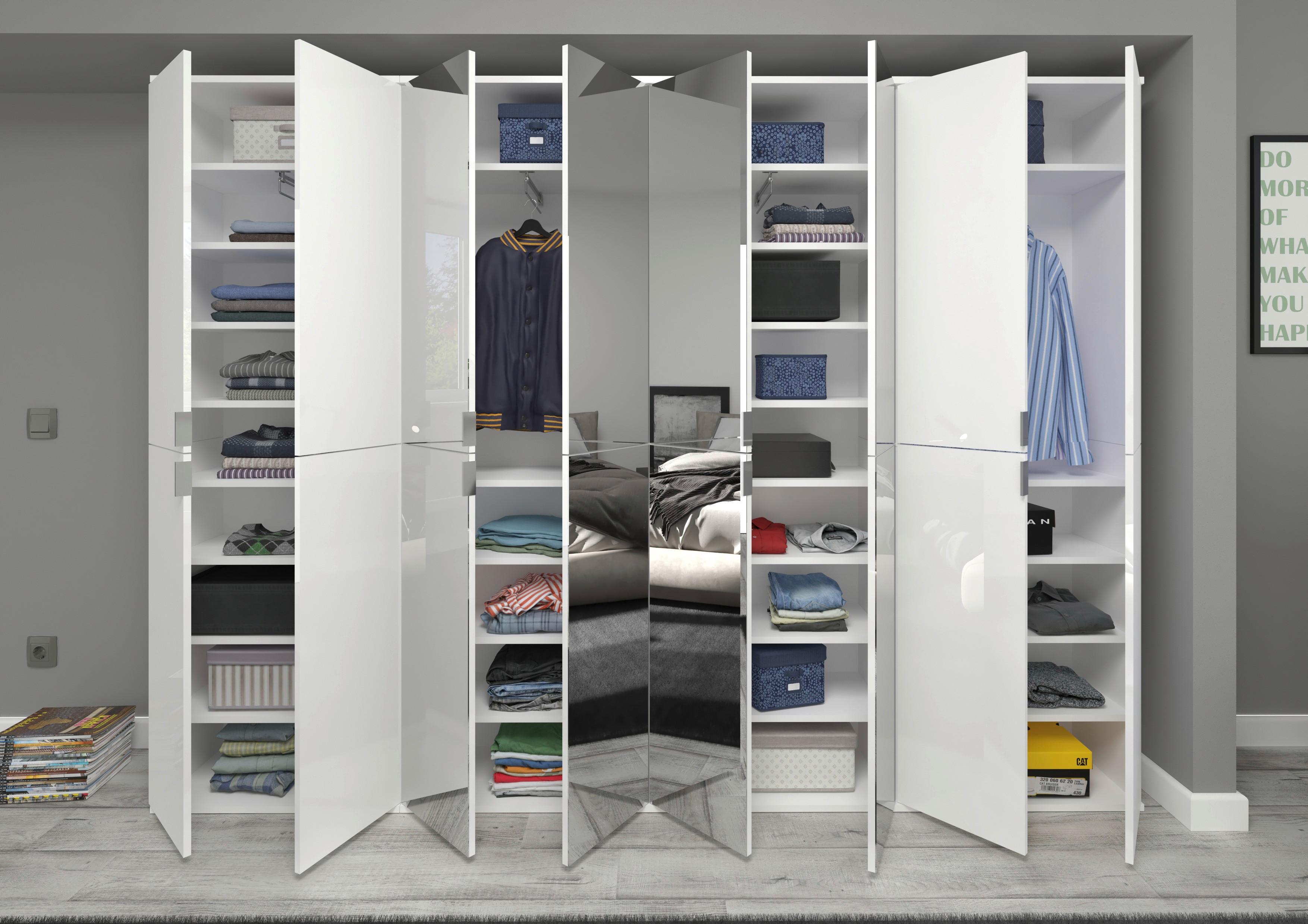 Drehtürenschrank Projekt X ca. 244x193 cm Weiß - Chromfarben/Weiß Hochglanz, MODERN, Glas/Holzwerkstoff (244/193/34cm) - MID.YOU