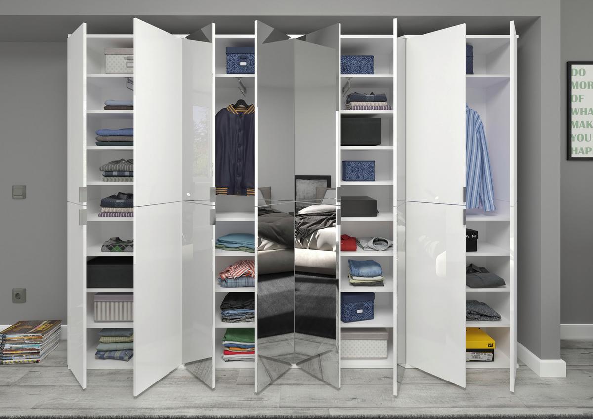 Ormar S Klasičnim Vratima Projekt X - bijela/bijela visoki sjaj, Moderno, staklo/drvni materijal (244/193/34cm) - Modern Living