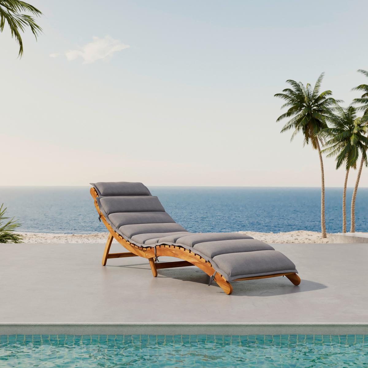 LEŻAK OGRODOWY BORA - szary, Modern, drewno/tkanina (180/54/62cm) - Bessagi Garden