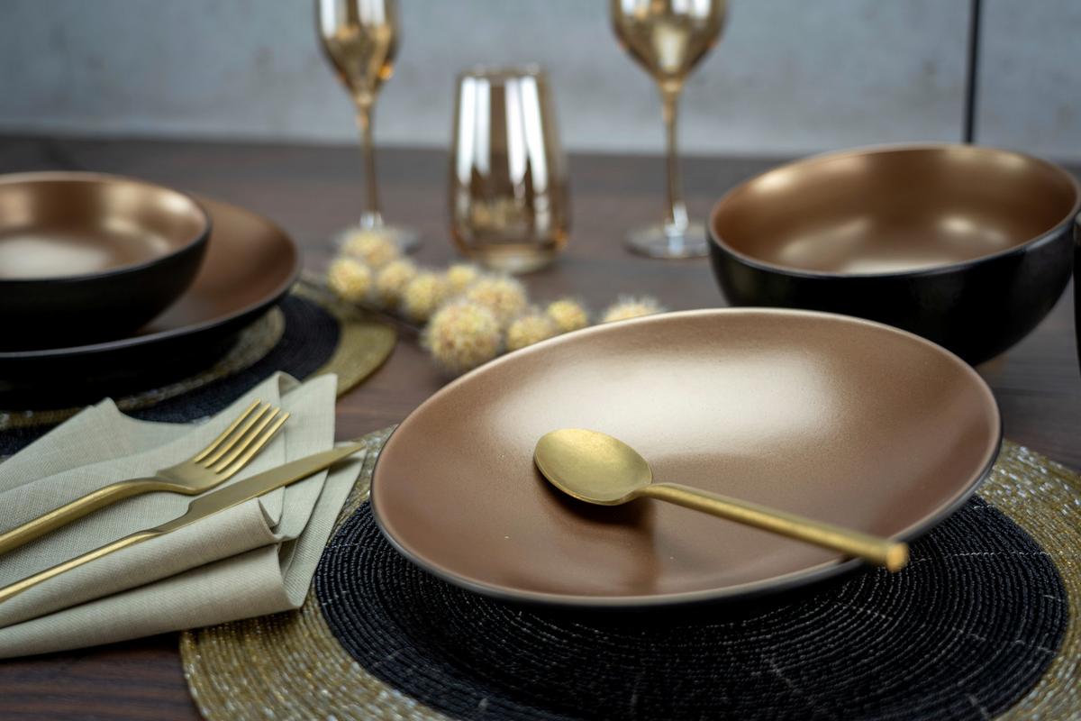 Kombinirani Servis Glamour Gold, 16-Delni - zlate barve/črna, Trend, keramika - Creatable