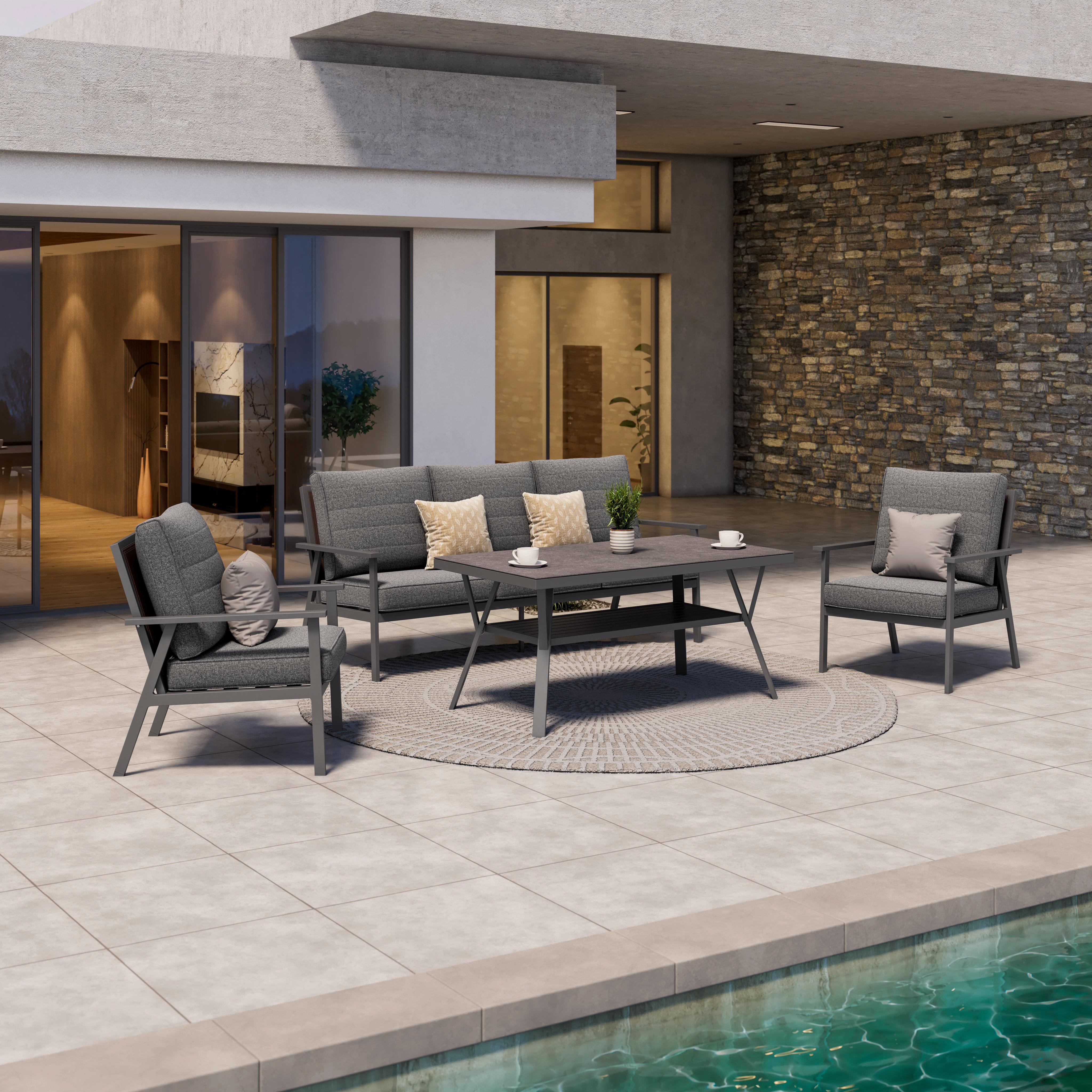 Lounge Garnitura Genua, Črna, Antracit, 4-Delno - črna/antracit, Moderno, kovina/steklo - Beldano