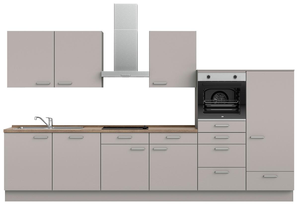 Küchenblock Touch Low m. Geräten Grau - Eiche dunkel/Edelstahlfarben, MODERN, Holzwerkstoff/Metall (360cm) - Nobilia
