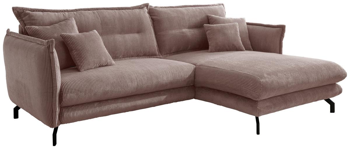 Wohnlandschaft Lava Rosa Cord - Schwarz/Rosa, MODERN, Textil/Metall (255/180cm) - Livetastic