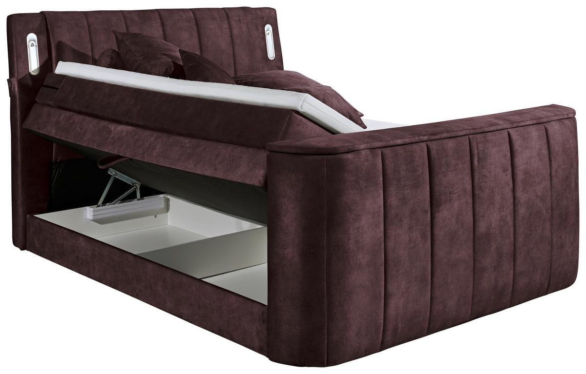 Boxspringbett Dallas m. LED ca. 180x200 cm Aubergine - Aubergine, MODERN, Holzwerkstoff/Kunststoff (180/200cm) - MID.YOU