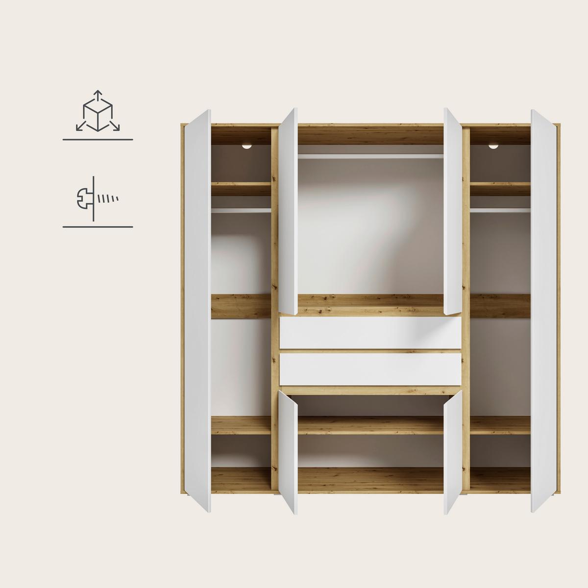 Drehtürenschrank Falun Weiß/Eiche Artisan - Weiß/Eiche Artisan, MODERN, Holzwerkstoff (197/194/56cm) - Livetastic