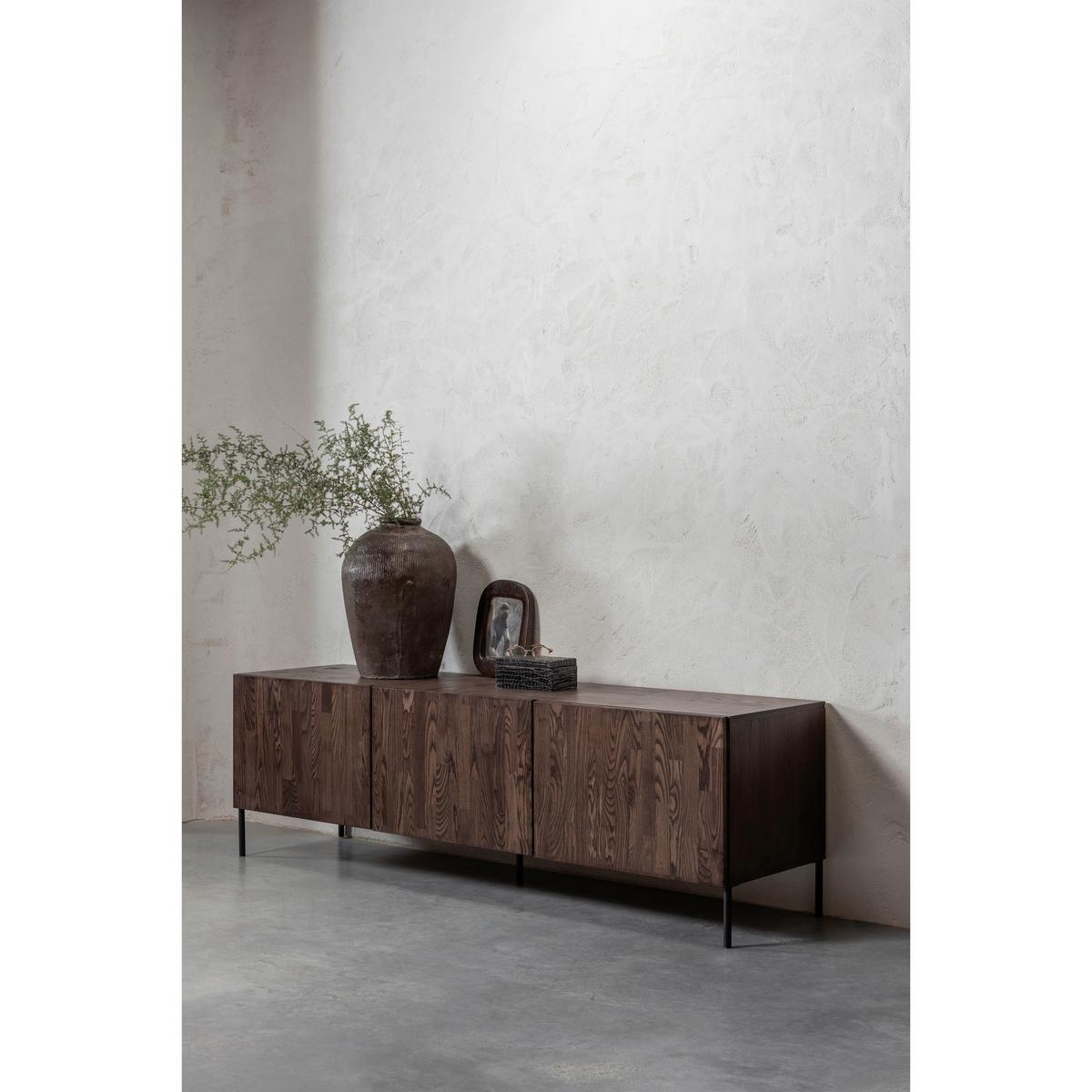 Lowboard Gravure Braun B: 180cm - Schwarz/Braun, Design, Holz/Metall (180/56/46cm) - Livetastic