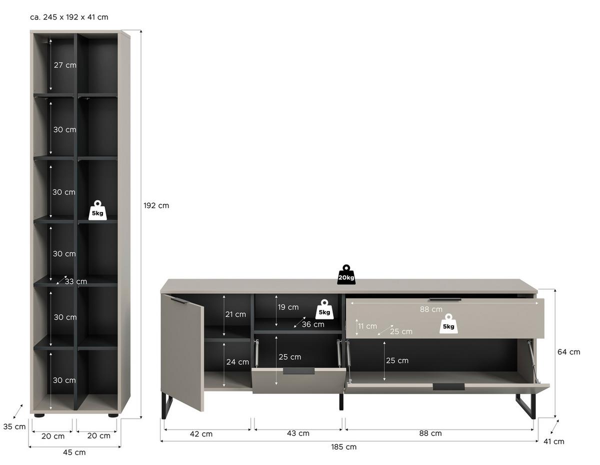 Dnevni Regal Noida, Kašmir, Črna, 2-Delni - kašmir/črna, Design, kovina/umetna masa (245/192/41cm) - Livetastic