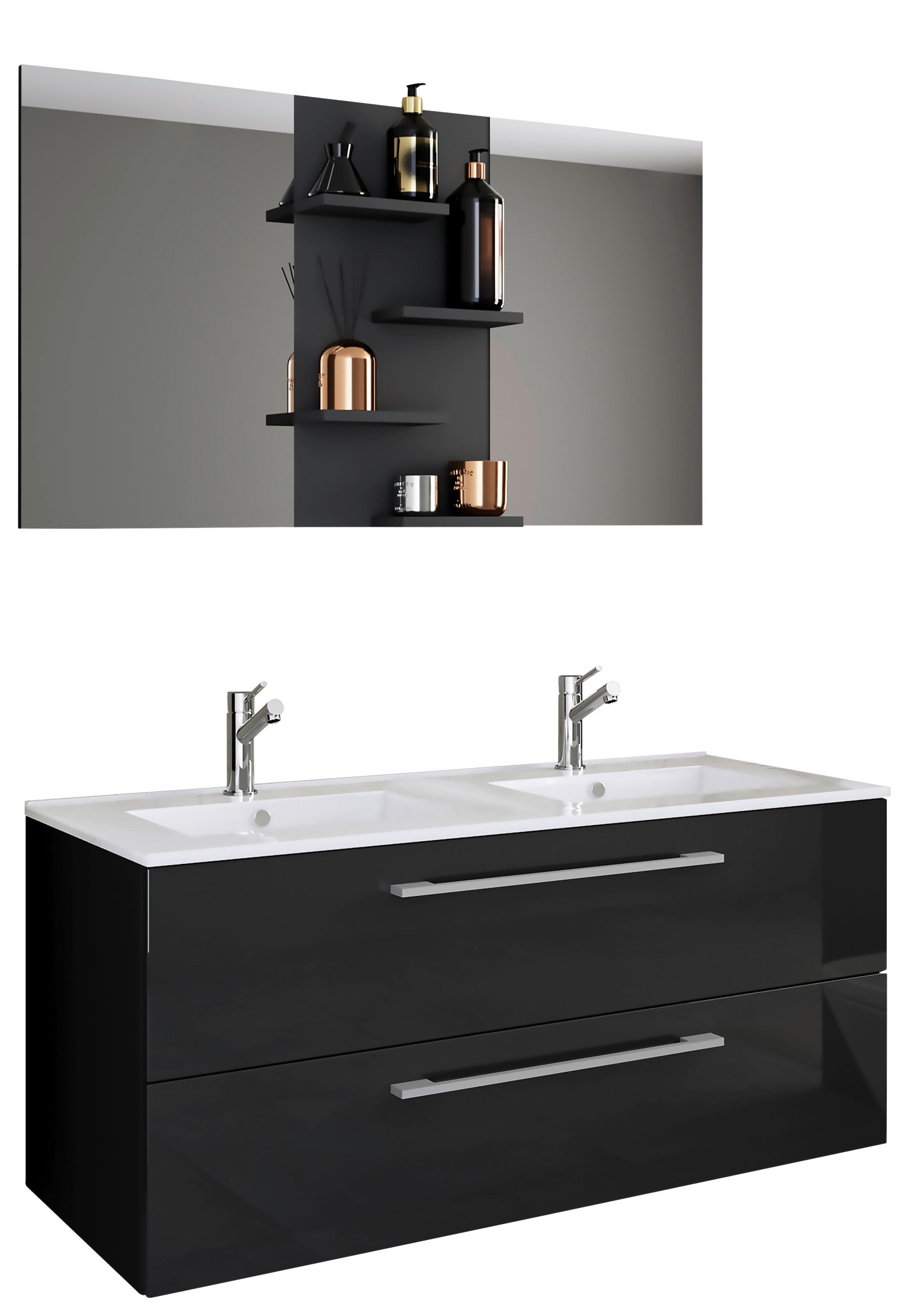 Badezimmer Budasi Schwarz - Schwarz/Weiß, MODERN, Keramik/Holzwerkstoff (112cm) - MID.YOU