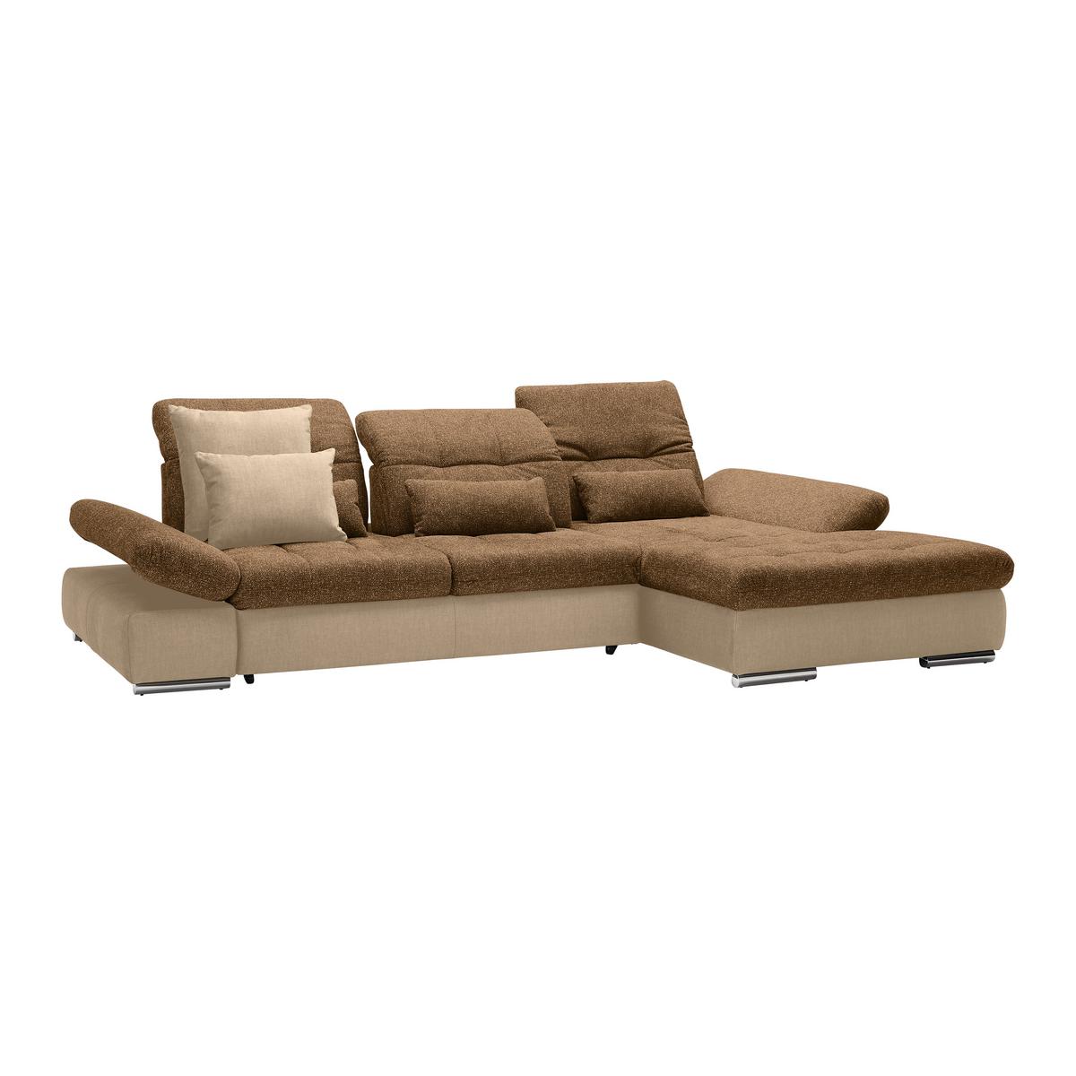 Wohnlandschaft Sanfino Taupe/Cognac - Taupe/Chromfarben, KONVENTIONELL, Holz/Textil (305/79-96/199cm) - Premium Living