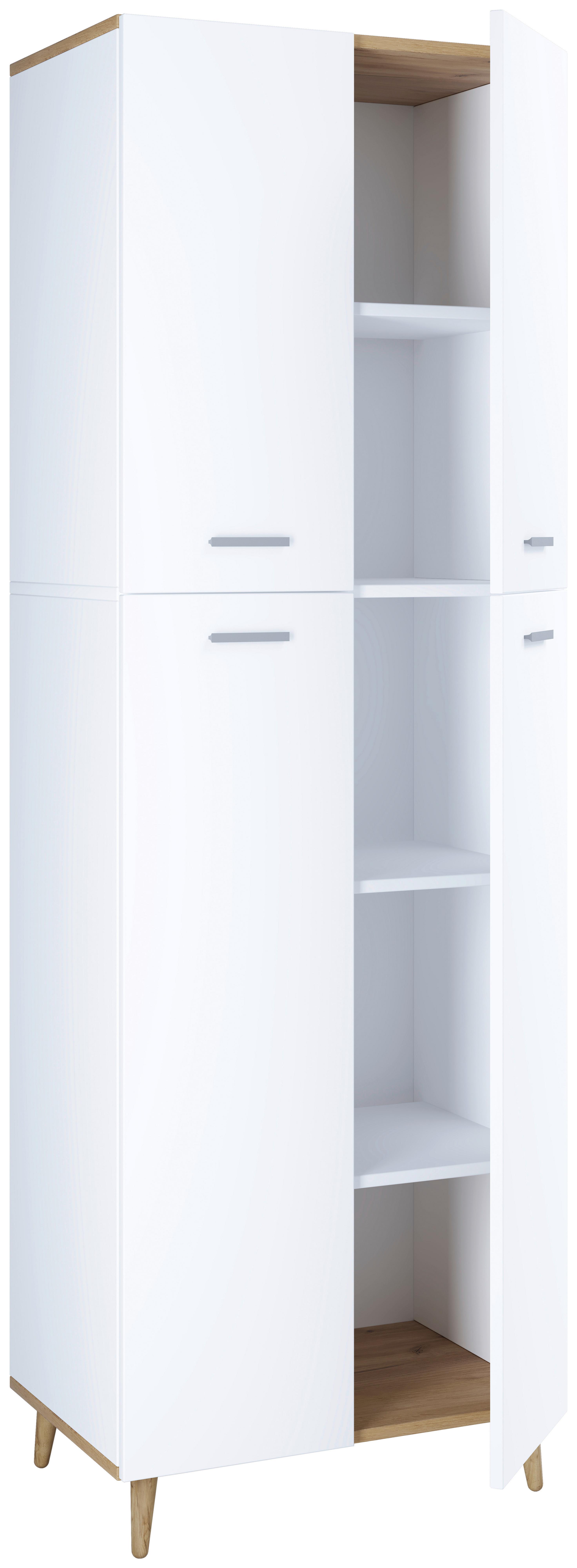 Večnamenska Omara Landos, Bela, Hrast - siva/bela, Moderno, umetna masa/leseni material (60/184/39cm) - MID.YOU