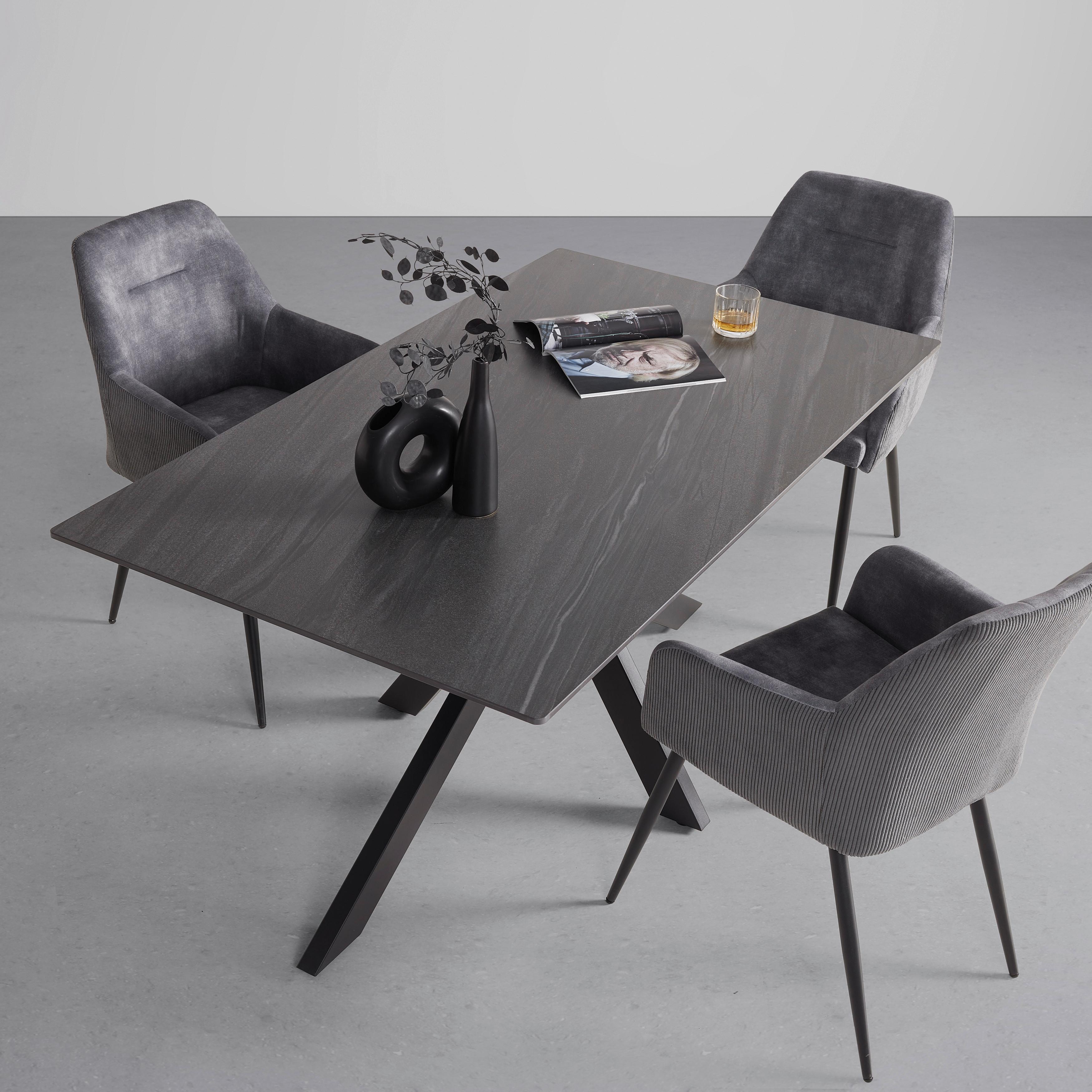 Esstisch Jonas Grau - Schwarz/Grau, Modern, Keramik/Metall (160/90/76cm) - Mömax