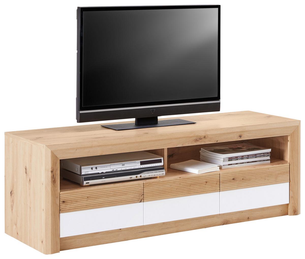 Comodă TV KASHMIR NEW - alb/culoare lemn stejar, Modern, material pe bază de lemn (142/50/49cm) - Modern Living