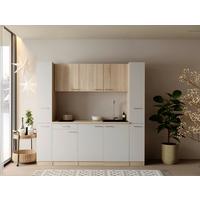 Küchenblock Ingrid m. Gerät Weiß - Eichefarben/Alufarben, Design, Holzwerkstoff/Kunststoff (210cm) - Respekta