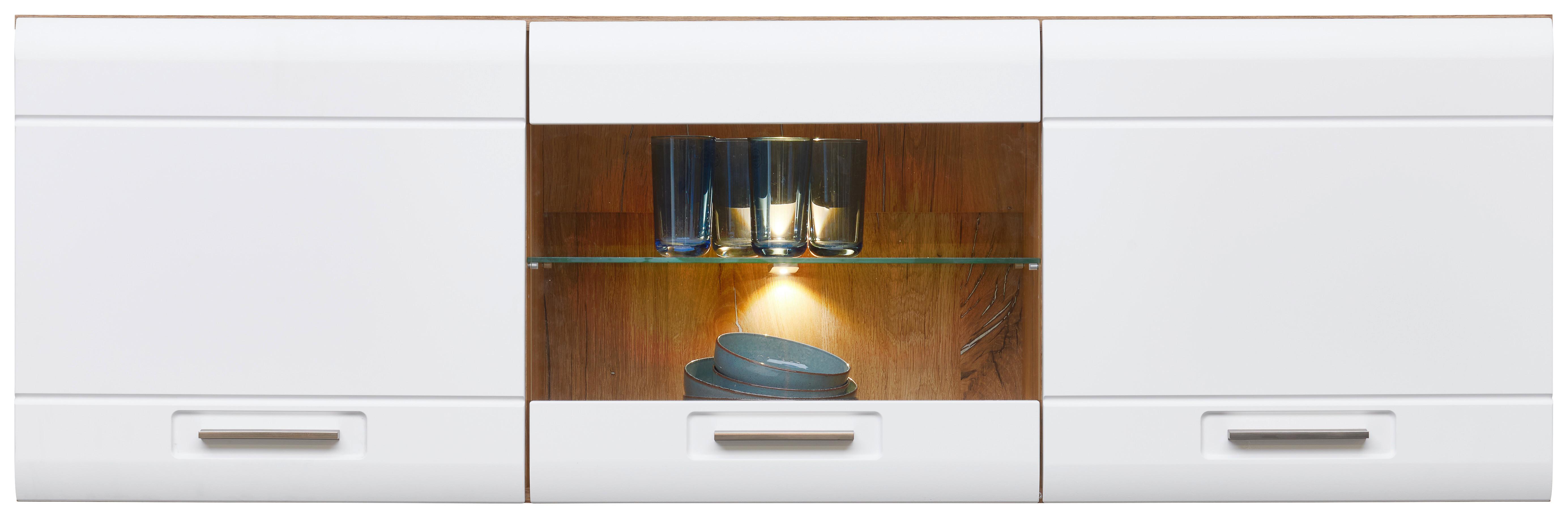 Vitrină suspendată AURIS - alb, Modern, sticlă/material pe bază de lemn (164,3/52/37,1cm) - Modern Living