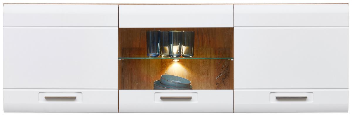 Vitrină suspendată AURIS - alb, Modern, sticlă/material pe bază de lemn (164,3/52/37,1cm) - Modern Living