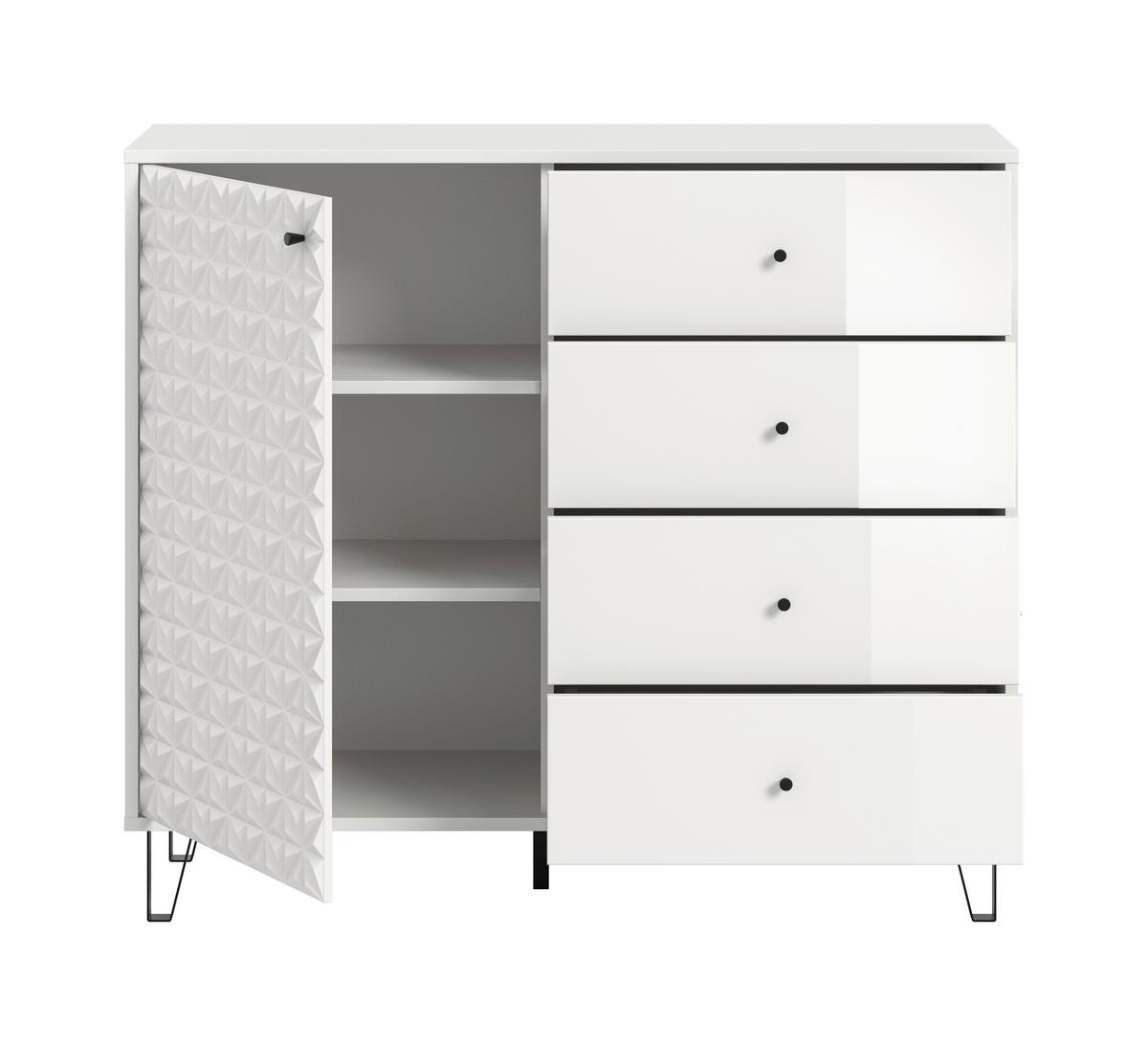 Highboard Prisma Weiß hochglanz - Weiß Hochglanz/Schwarz, Design, Holzwerkstoff/Kunststoff (110/96/40cm) - Livetastic
