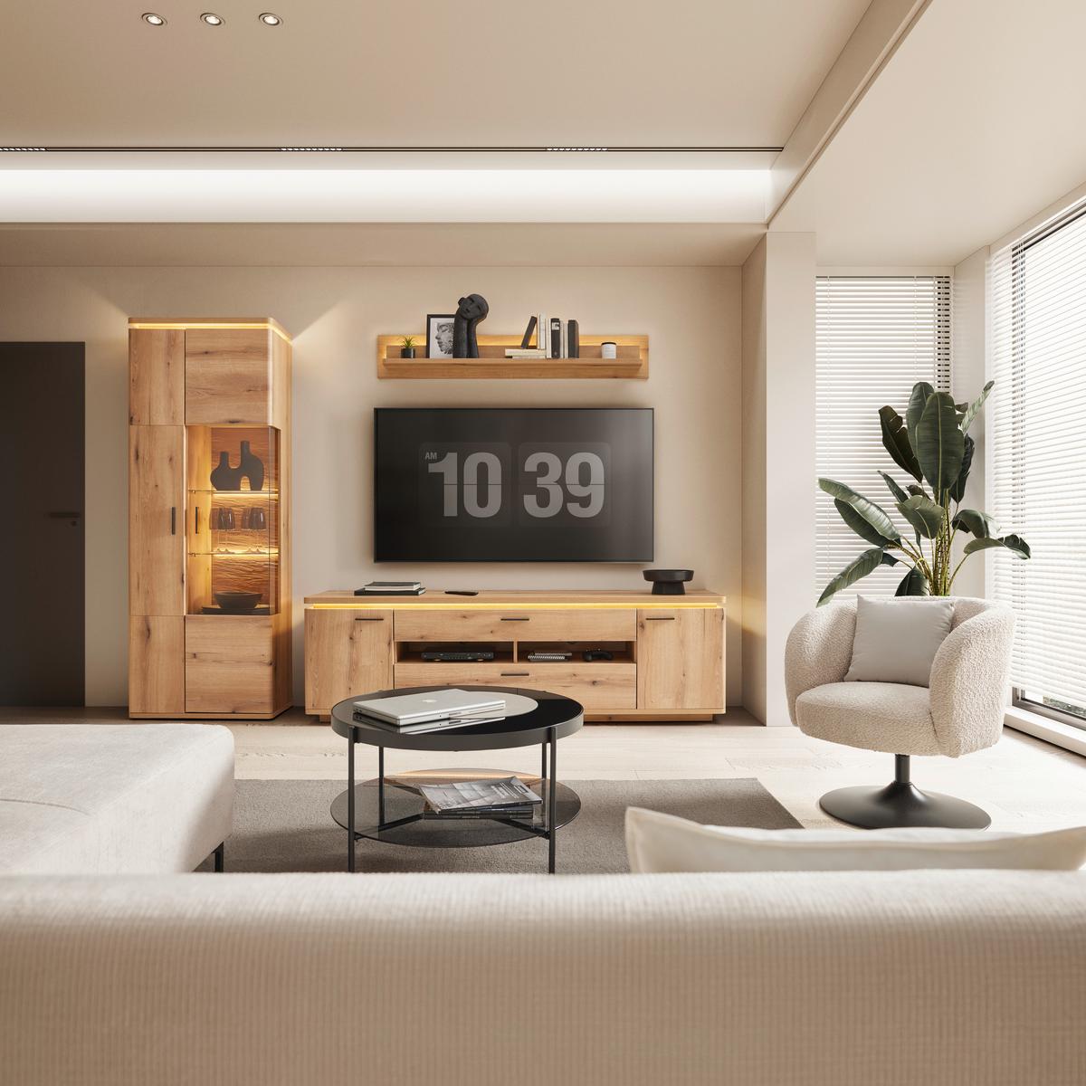 TV-Element Alameda Eichefarben - Eichefarben/Anthrazit, MODERN, Holzwerkstoff/Metall (210/65/50cm) - Based