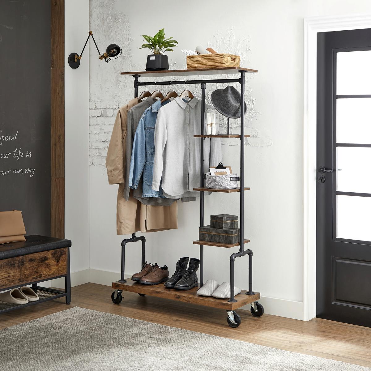 KLEIDERWAGEN HSR66BXV2 - Schwarz/Braun, Trend, Holzwerkstoff/Metall (103.5/174.5/40cm) - MID.YOU