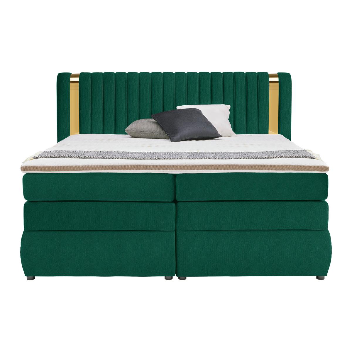 Boxspring Krevet Minola Gold Exkluziv - tamno zelena/crna, Konvencionalno, tekstil/plastika (180/200cm) - Premium Living
