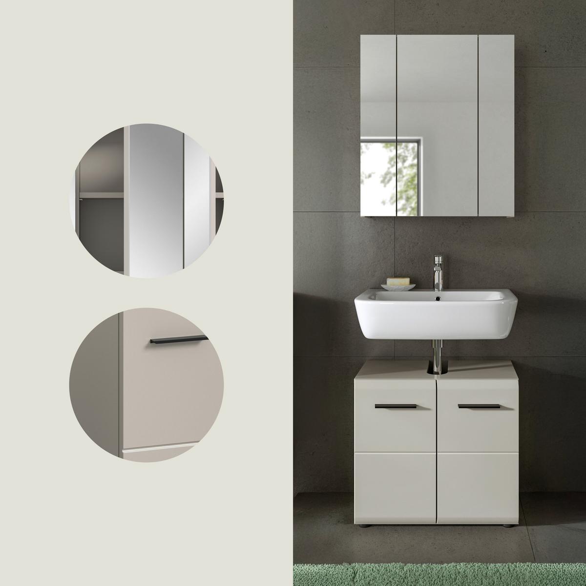 Badezimmer Ice Kaschmir 2-teilig - Kaschmir/Schwarz, Trend, Glas/Holzwerkstoff (60cm) - MID.YOU