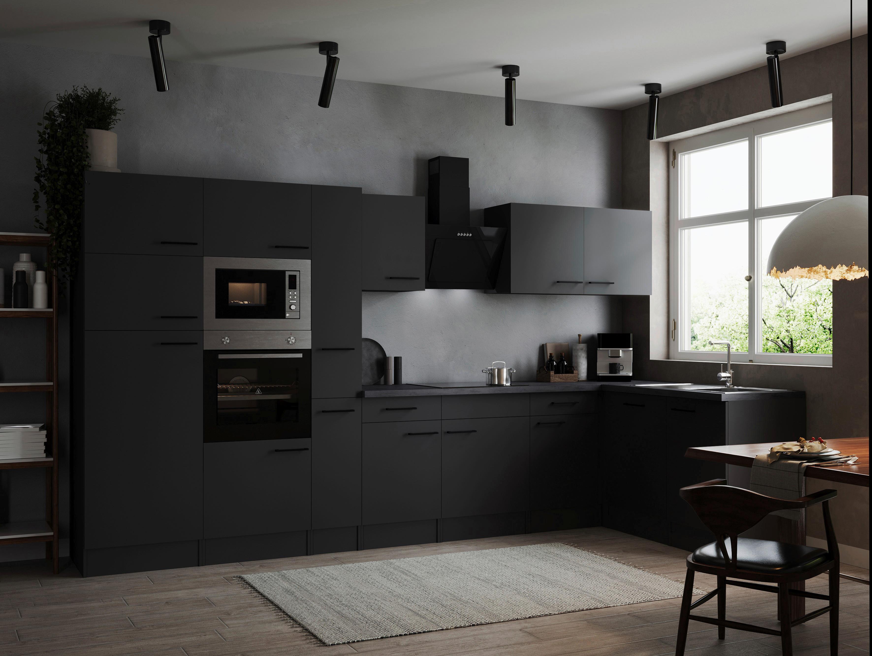 Kotna Kuhinja Z Aparati Oliver, 370x172cm - temno siva/črna, Design, kovina/leseni material (370/172cm) - Respekta