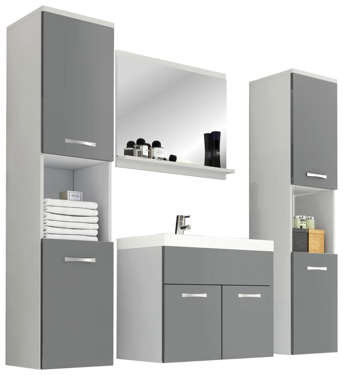 Badmöbel-Set 5-tlg. Montreal XL ca. 120 cm Weiß matt/Grau - Weiß/Grau, LIFESTYLE, Holzwerkstoff/Metall (120cm) - P & B